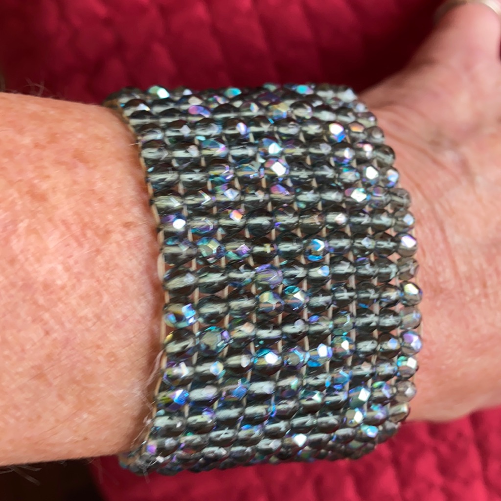Hand Beaded Wrist Cuff Semi Precious Gems